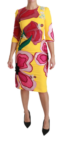 Dolce & Gabbana Yellow Floral Crystal Bodycon Sheath Dress Dolce & Gabbana Yellow Floral Crystal Bodycon Sheath Dress
