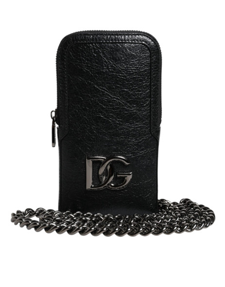 Dolce & Gabbana Black Leather Purse Crossbody Chain Sling Phone Bag Dolce & Gabbana Black Leather Purse Crossbody Chain Sling Phone Bag