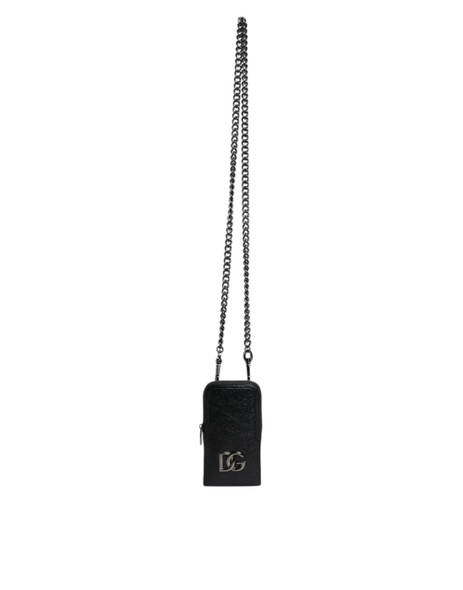 Dolce & Gabbana Black Leather Purse Crossbody Chain Sling Phone Bag Dolce & Gabbana Black Leather Purse Crossbody Chain Sling Phone Bag
