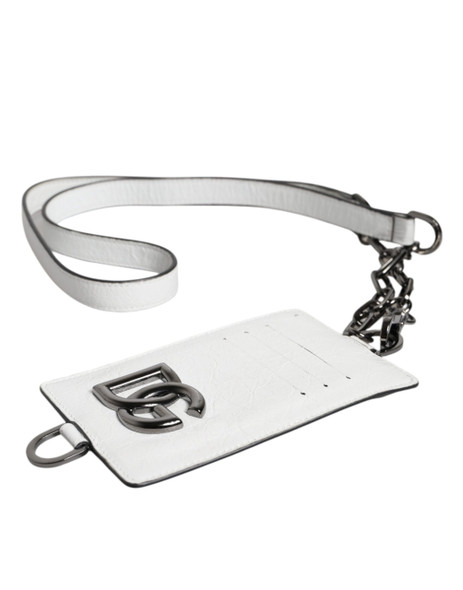 White Calf Leather Lanyard Logo Card Holder Wallet BAG4205 White Calf Leather Lanyard Logo Card Holder Wallet BAG4205
