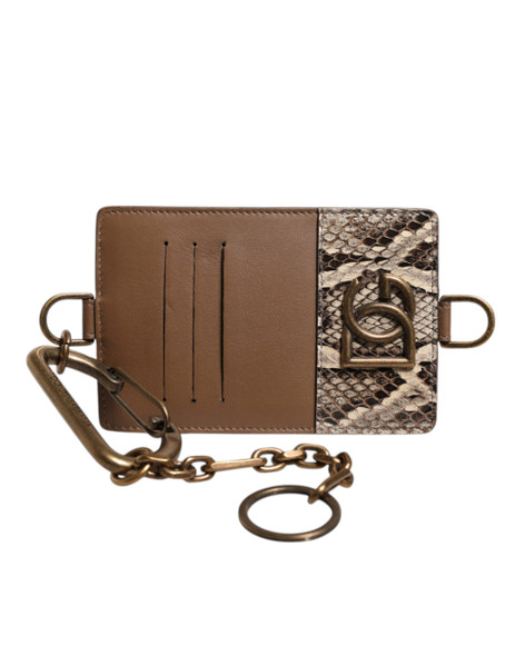 Dolce & Gabbana Brown Exotic Leather Card Holder DG Logo Plaque Wallet Dolce & Gabbana Brown Exotic Leather Card Holder DG Logo Plaque Wallet