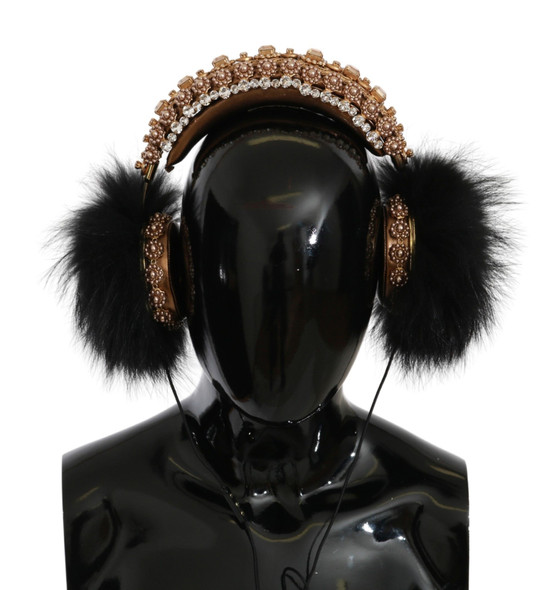 Gold Black Crystal Fur Headset Audio Headphones Gold Black Crystal Fur Headset Audio Headphones