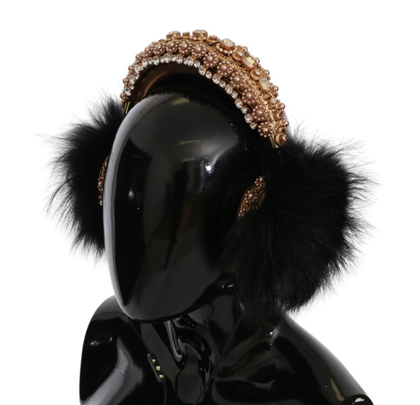Gold Black Crystal Fur Headset Audio Headphones Gold Black Crystal Fur Headset Audio Headphones