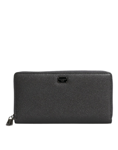 Dolce & Gabbana Dark Gray Leather DG Logo Zip Around Continental Wallet Dolce & Gabbana Dark Gray Leather DG Logo Zip Around Continental Wallet