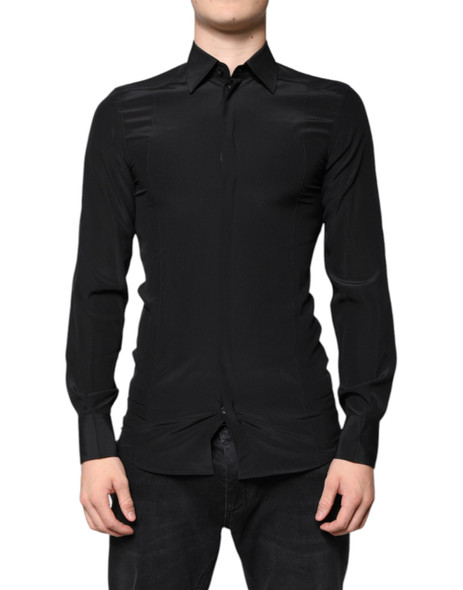Black Silk Long Sleeves GOLD Dress Shirt Black Silk Long Sleeves GOLD Dress Shirt