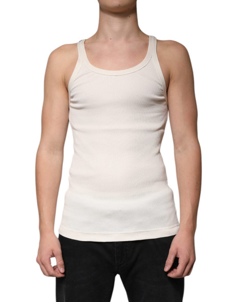 Dolce & Gabbana Off White Cotton Sleeveless Round Neck Tank T-shirt Dolce & Gabbana Off White Cotton Sleeveless Round Neck Tank T-shirt