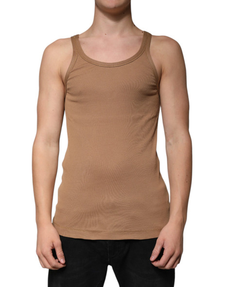 Dolce & Gabbana Brown Cotton Sleeveless Round Neck Tank T-shirt Dolce & Gabbana Brown Cotton Sleeveless Round Neck Tank T-shirt