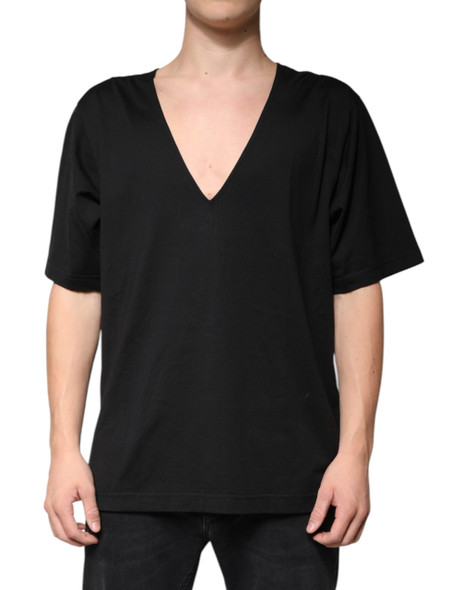 Black Cotton V-neck Short Sleeves T-shirt Black Cotton V-neck Short Sleeves T-shirt