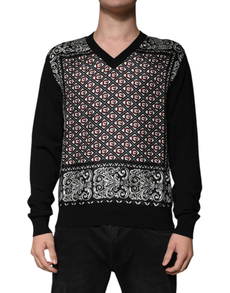 Dolce & Gabbana Black Logo Wool V-neck Pullover Sweater Dolce & Gabbana Black Logo Wool V-neck Pullover Sweater