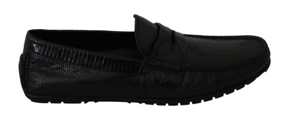Black Lizard Leather Flat Loafers Shoes Black Lizard Leather Flat Loafers Shoes