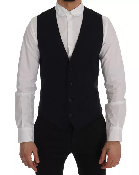 Dolce & Gabbana Blue Waistcoat Wool Stretch STAFF Vest Dolce & Gabbana Blue Waistcoat Wool Stretch STAFF Vest