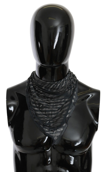 Black Gray Viscose Foulard Branded Scarf Black Gray Viscose Foulard Branded Scarf