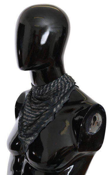 Black Gray Viscose Foulard Branded Scarf Black Gray Viscose Foulard Branded Scarf