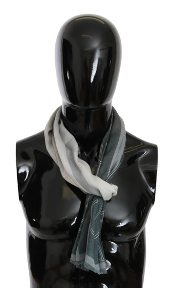 Gray Wool Viscose Foulard Patterned Branded Scarf Gray Wool Viscose Foulard Patterned Branded Scarf