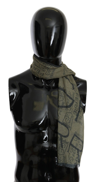 GF Ferre Green Wool Viscose Foulard Patterned Branded Scarf GF Ferre Green Wool Viscose Foulard Patterned Branded Scarf