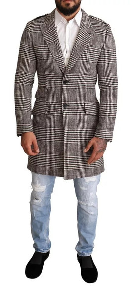 Gray Check Plaid Long Trench Coat Jacket Gray Check Plaid Long Trench Coat Jacket