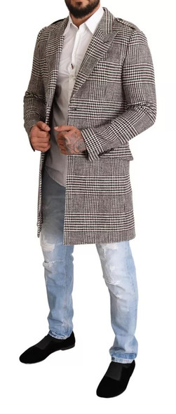 Gray Check Plaid Long Trench Coat Jacket Gray Check Plaid Long Trench Coat Jacket