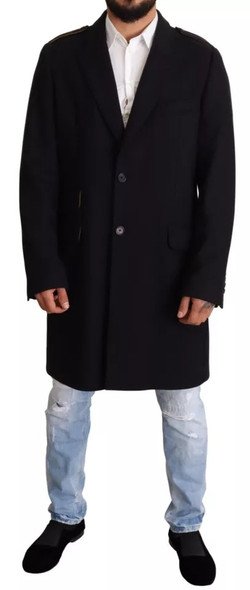 Dolce & Gabbana Blue Trench Coat Long Wool Stretch Jacket Dolce & Gabbana Blue Trench Coat Long Wool Stretch Jacket