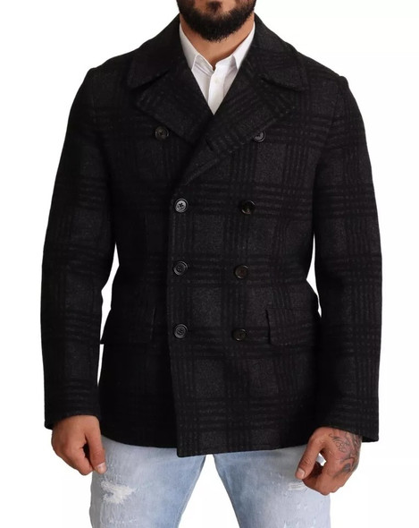 Dolce & Gabbana Black Trench Coat Check Wool Jacket Dolce & Gabbana Black Trench Coat Check Wool Jacket
