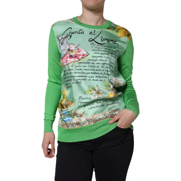 Green Silk Granita Al Limone Long Sleeves Sweater Green Silk Granita Al Limone Long Sleeves Sweater