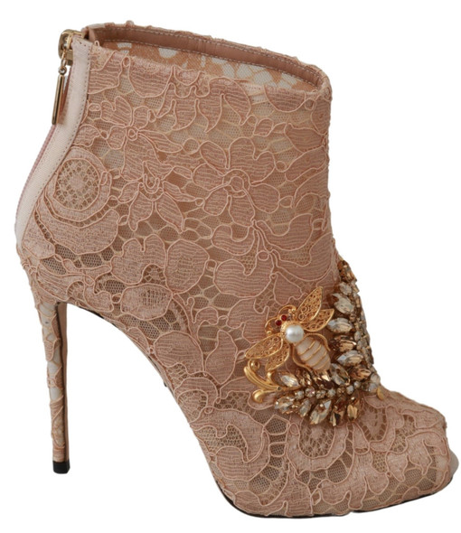 Pink Crystal Lace Booties Stilettos Shoes Pink Crystal Lace Booties Stilettos Shoes