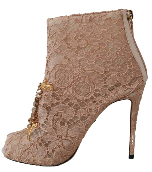 Dolce & Gabbana Pink Crystal Lace Booties Stilettos Shoes Dolce & Gabbana Pink Crystal Lace Booties Stilettos Shoes
