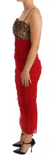 Brown Leopard Red Tulle Sheath Midi Dress Brown Leopard Red Tulle Sheath Midi Dress