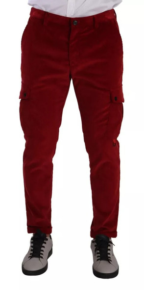 Red Corduroy Cotton Cargo Skinny Pants Red Corduroy Cotton Cargo Skinny Pants