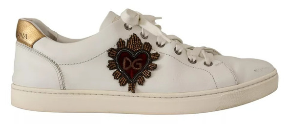 Dolce & Gabbana White Leather Heart Low Top Casual Sneakers Shoes Dolce & Gabbana White Leather Heart Low Top Casual Sneakers Shoes