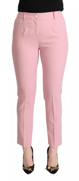 Dolce & Gabbana Pink Wool Mid Waist Tapered Pants Dolce & Gabbana Pink Wool Mid Waist Tapered Pants