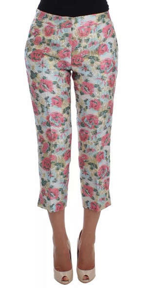 White Pink Floral Brocade Pants White Pink Floral Brocade Pants