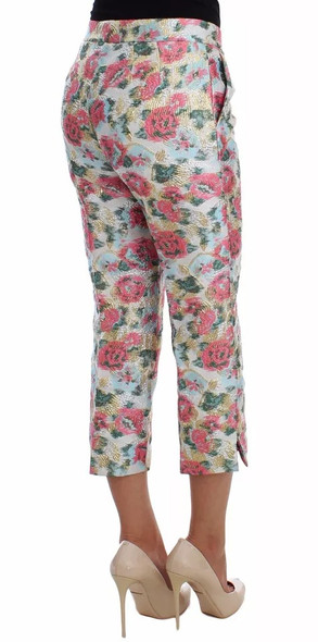 White Pink Floral Brocade Pants White Pink Floral Brocade Pants