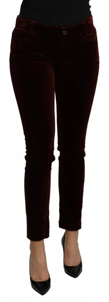 Dolce & Gabbana Bordeaux Velvet Stretch Slim Fit Pants Dolce & Gabbana Bordeaux Velvet Stretch Slim Fit Pants