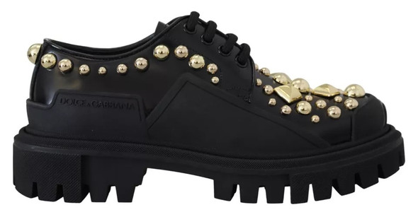 Black Leather Trekking Derby Embellished Shoes LA12915 Black Leather Trekking Derby Embellished Shoes LA12915