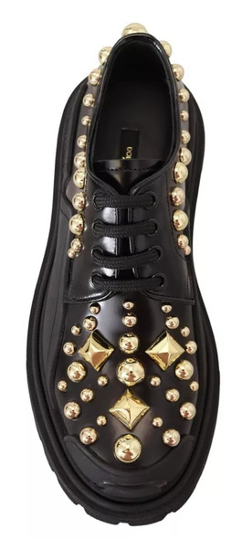 Black Leather Trekking Derby Embellished Shoes LA12915 Black Leather Trekking Derby Embellished Shoes LA12915