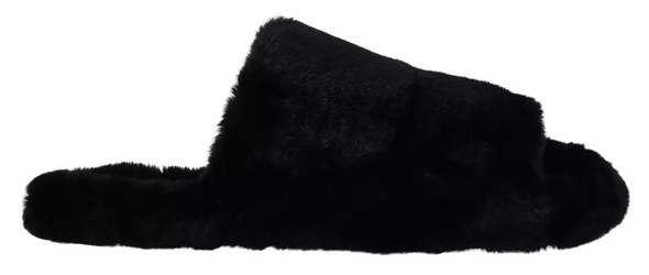 Black Polyester Faux Fur Mens Flats Sandals Shoes Black Polyester Faux Fur Mens Flats Sandals Shoes