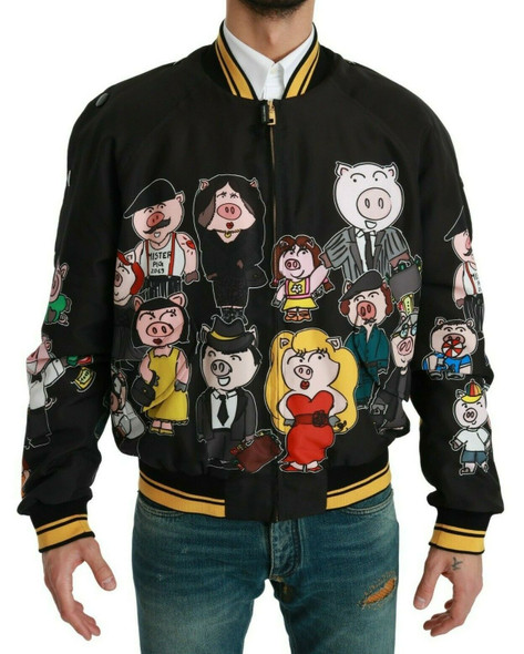 Dolce & Gabbana Black YEAR OF THE PIG Bomber Jacket Dolce & Gabbana Black YEAR OF THE PIG Bomber Jacket