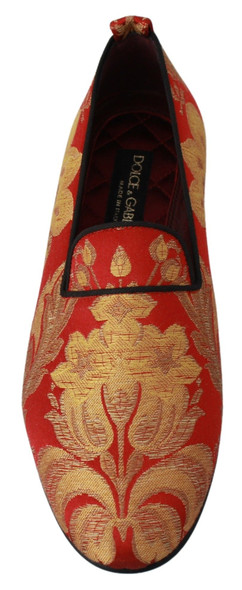 Red Gold Brocade Slippers Loafers Shoes Red Gold Brocade Slippers Loafers Shoes
