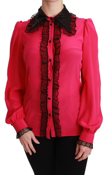 Pink Silk Black Sequin Lace Shirt Blouse Pink Silk Black Sequin Lace Shirt Blouse