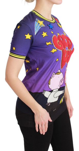 Dolce & Gabbana Purple YEAR OF THE PIG Top Cotton T-shirt Dolce & Gabbana Purple YEAR OF THE PIG Top Cotton T-shirt