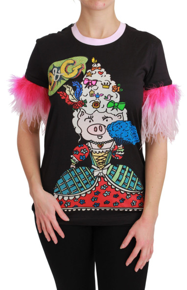 Dolce & Gabbana Black YEAR OF THE PIG Top Cotton T-shirt Dolce & Gabbana Black YEAR OF THE PIG Top Cotton T-shirt