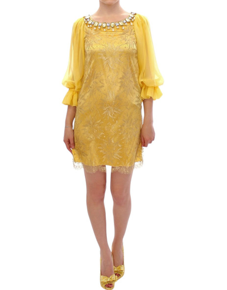 Dolce & Gabbana Yellow lace crystal mini dress Dolce & Gabbana Yellow lace crystal mini dress