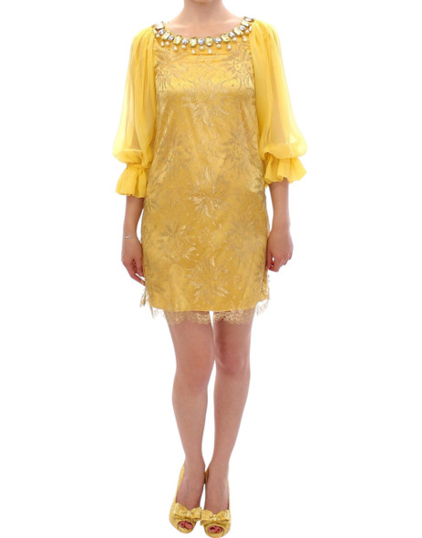 Dolce & Gabbana Yellow lace crystal mini dress Dolce & Gabbana Yellow lace crystal mini dress