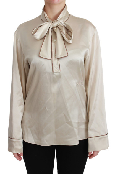 Dolce & Gabbana Beige Sleeve Top Queen Silk Satin Blouse Dolce & Gabbana Beige Sleeve Top Queen Silk Satin Blouse