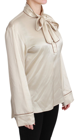Dolce & Gabbana Beige Sleeve Top Queen Silk Satin Blouse Dolce & Gabbana Beige Sleeve Top Queen Silk Satin Blouse