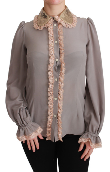 Gray Silk Gold Sequin Lace Blouse Shirt Gray Silk Gold Sequin Lace Blouse Shirt