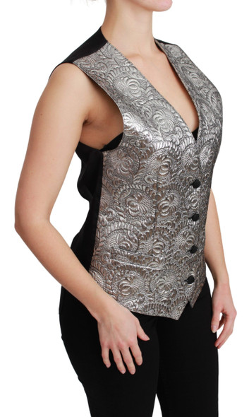 Silver Brocade Sleeveless Metallic Top Silver Brocade Sleeveless Metallic Top