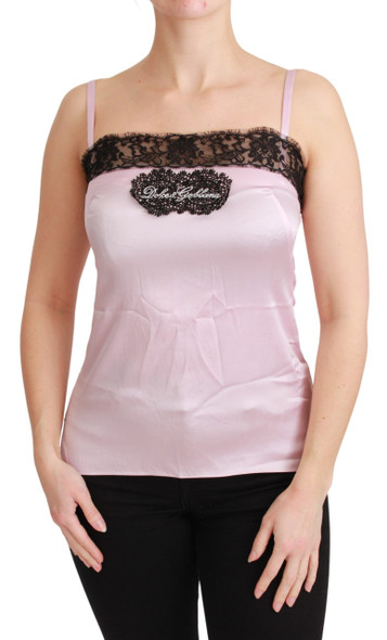 Dolce & Gabbana Silk Black Lace Top Pink Tank Blouse Dolce & Gabbana Silk Black Lace Top Pink Tank Blouse