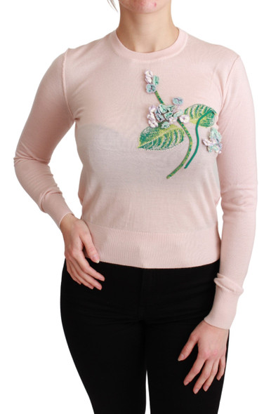 Pink Floral Silk Cashmere Pullover Sweater Pink Floral Silk Cashmere Pullover Sweater