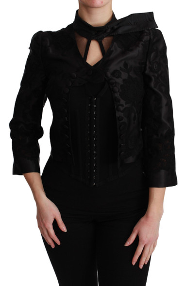 Black Floral Jacquard Blazer Silk Jacket Black Floral Jacquard Blazer Silk Jacket